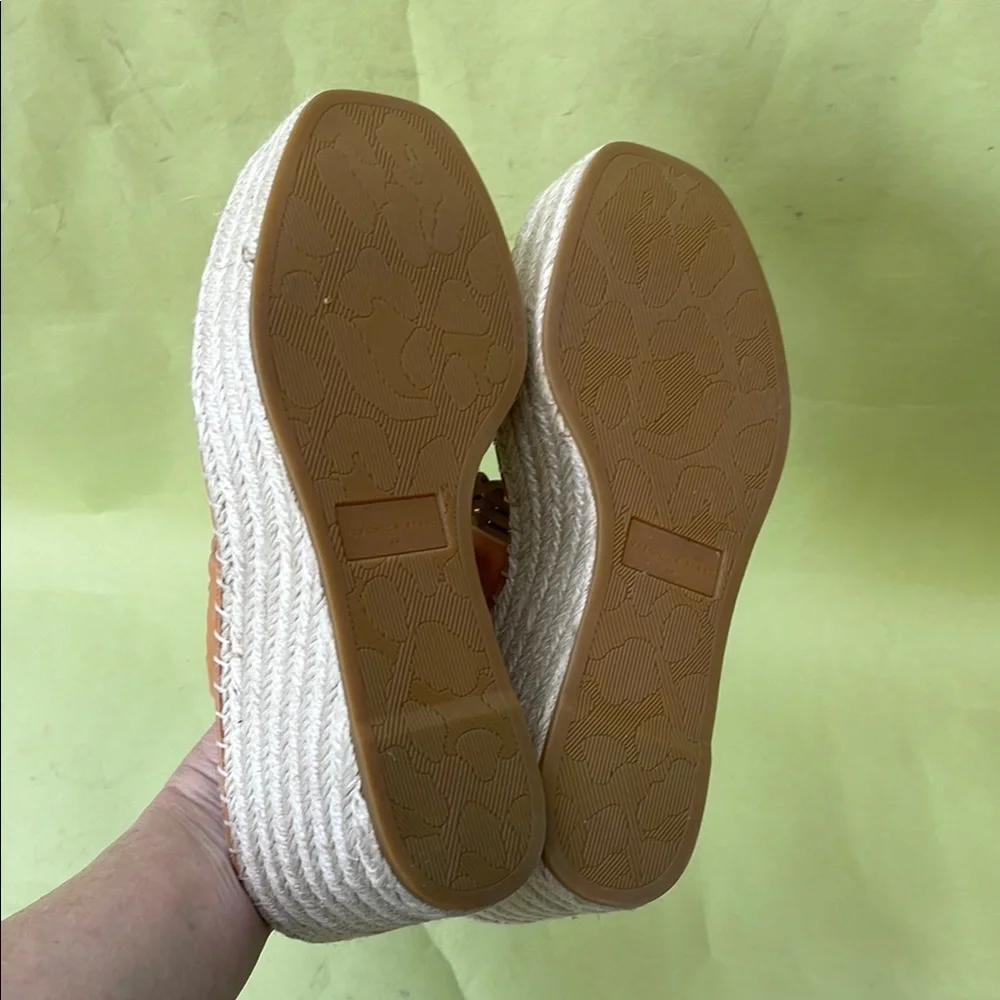 New Caramel Veronica Beard Espadrille Wedge Shoes with Leather Braided Trim